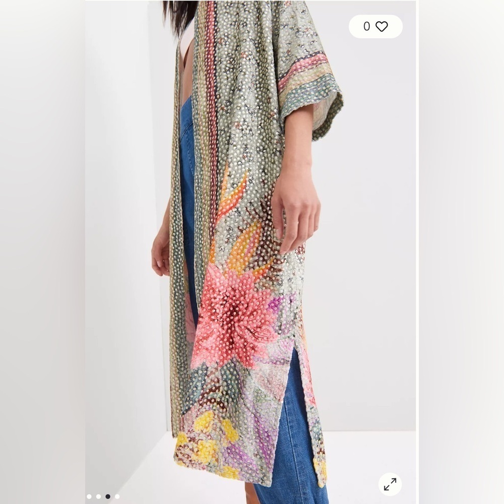 Anthropologie Bl-nk One Size Floral Tinopi Burnout Velvet Duster Kimono NEW! - Picture 2 of 10